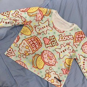 Teddy Bear Print Crop Crew Pullover